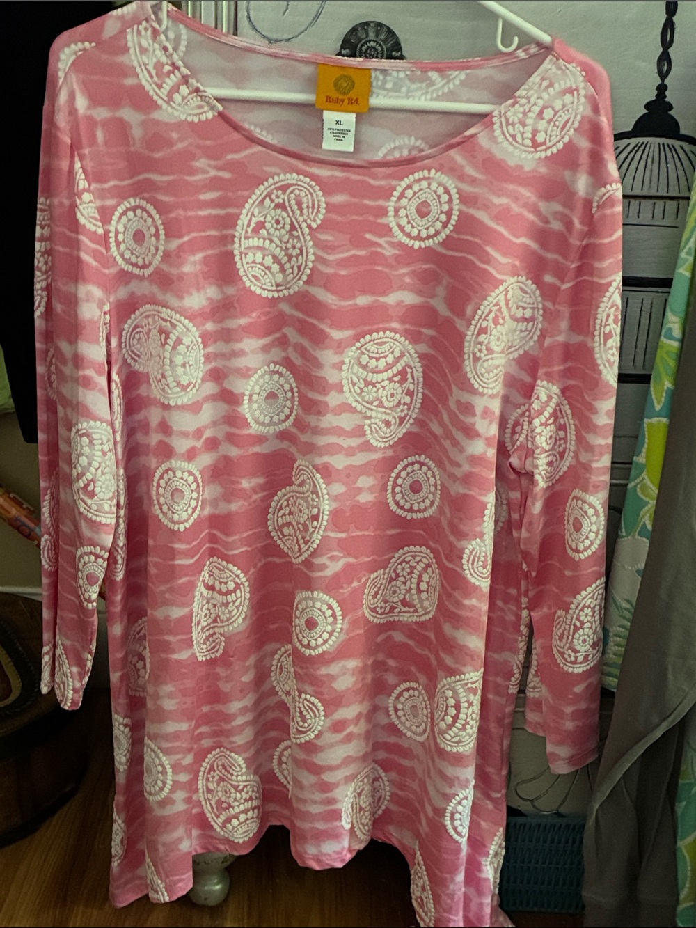Ruby Rd. Pink Paisley Print Long Sleeve Tunic Top